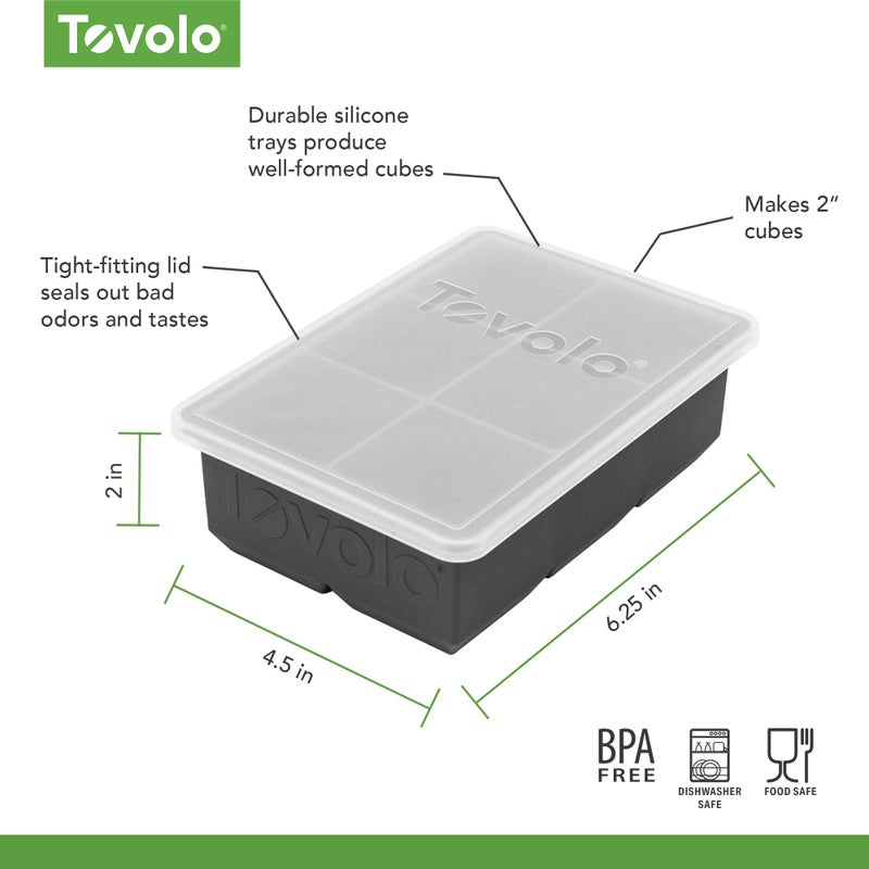 Tovolo صينية ثلج كبيرة 2 بوصة من توفولو مع غطاء باللون الرمادي الفحم لصنع مكعبات الثلج للمشروبات الكحولية والسموذي، قالب مكعبات ثلج مربع كبير من السيليكون لصينية الفريزر لصنع مكعبات مثالية خالية من BPA وآمنة للغسل في غسالة الصحون - Image 5